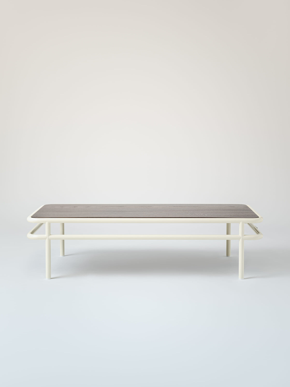 Table basse UD 120x60 / plateau chêne teinté noyer - Blanc Perlé