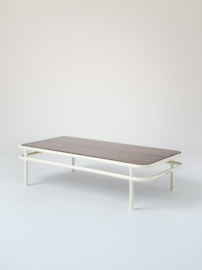 Table basse UD 120x60 / plateau chêne teinté noyer - Blanc Perlé